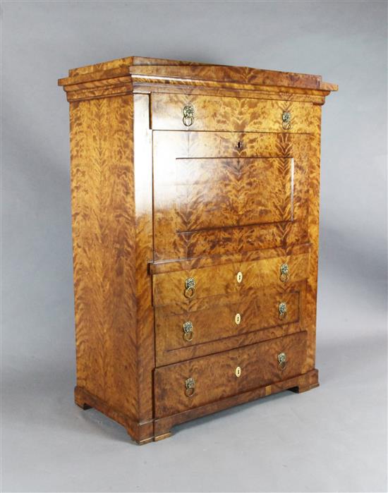 A Biedermeier satin birch secretaire à abattant, W.3ft 9in. D.1ft 11in. H.5ft